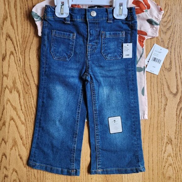 Girl's 24M Blouse & Jeans | Peter Pan Collar | 7 For All Mankind | Ruffles - Picture 4 of 7